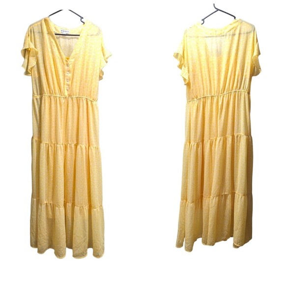 Ava & Viv 0x Flutter Cap Sleeve Maxi Dress Yellow and White - Picture 8 of 8
